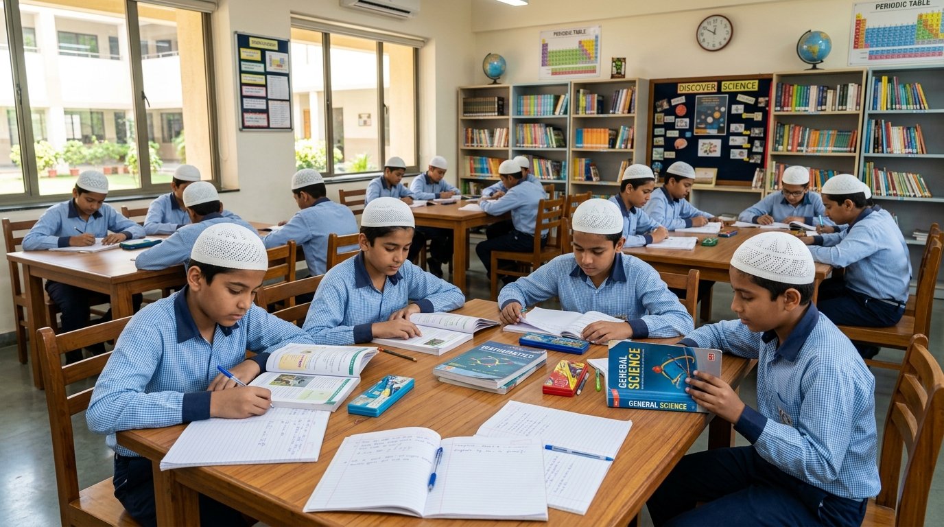 Students Reading School Textbooks in Library